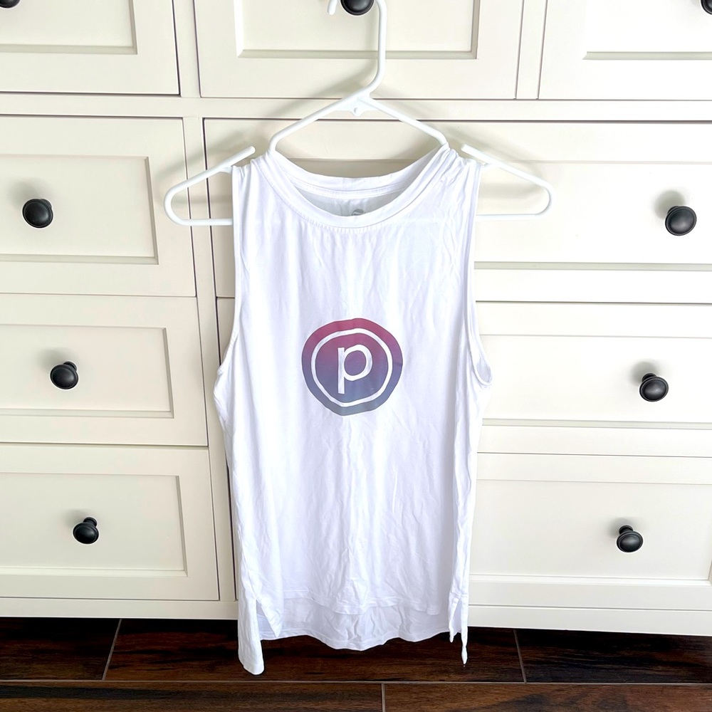 Noli Pure Barre Iridescent Circle P White Tank Size Small